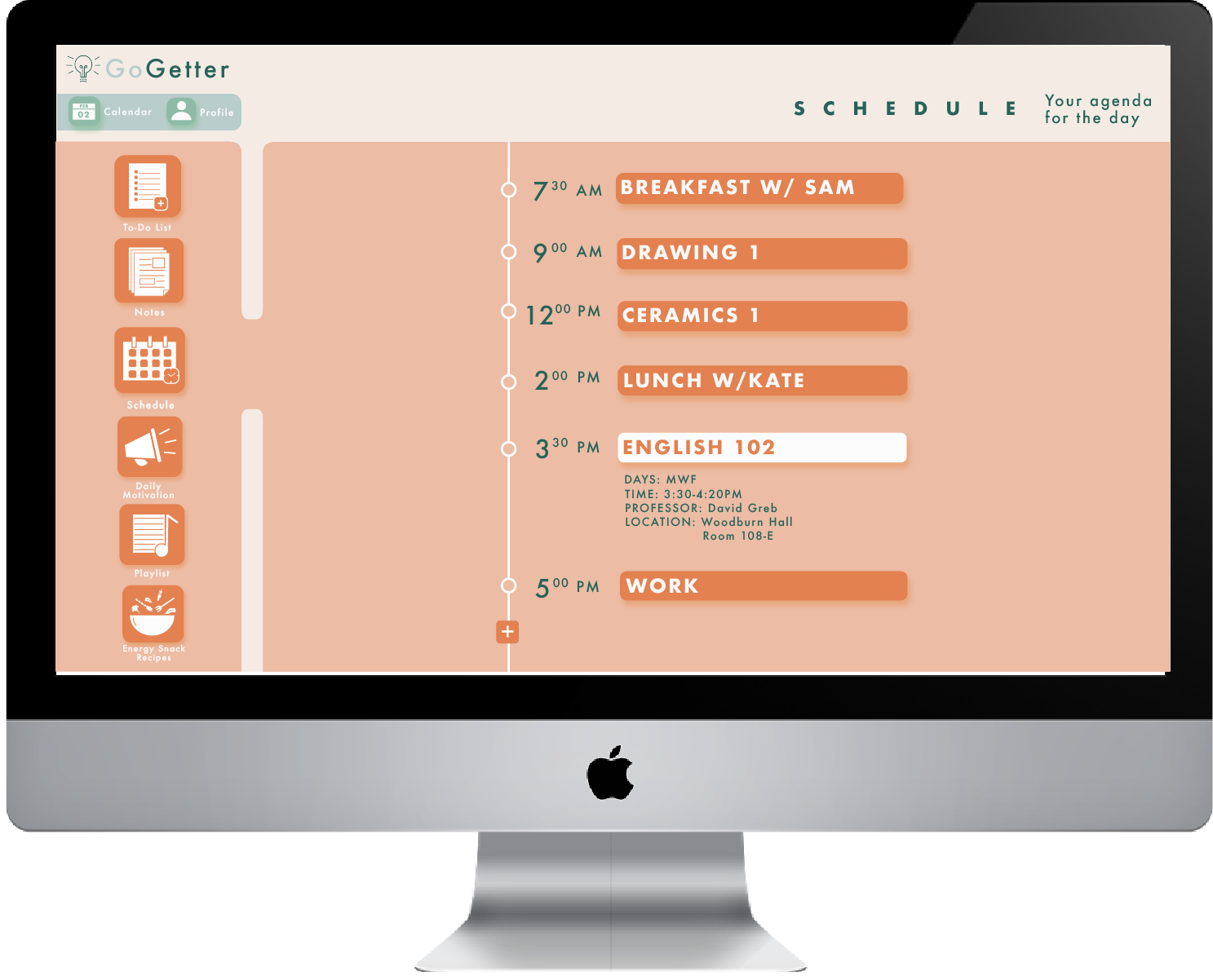 Desktop device with schedule screen of the app displayed